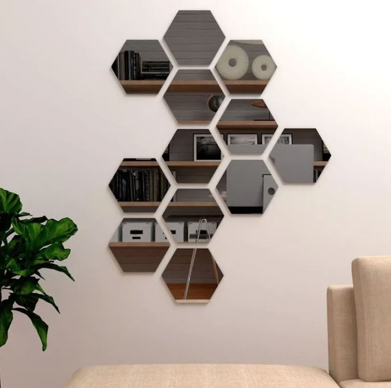 SET DE 12 ESPEJOS HEXAGONALES DECORATIVOS