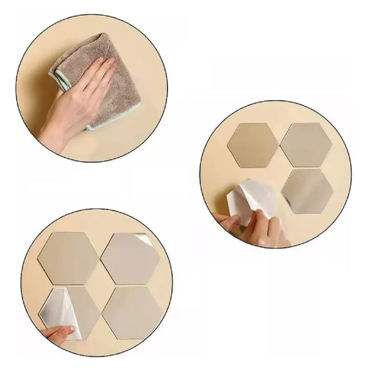 SET DE 12 ESPEJOS HEXAGONALES DECORATIVOS