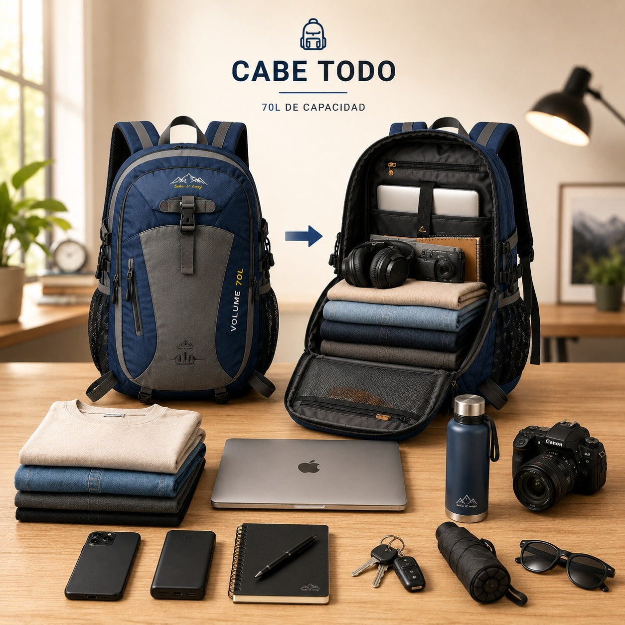 MOCHILA IMPERMEABLE PARA CAMPING 40 LITROS