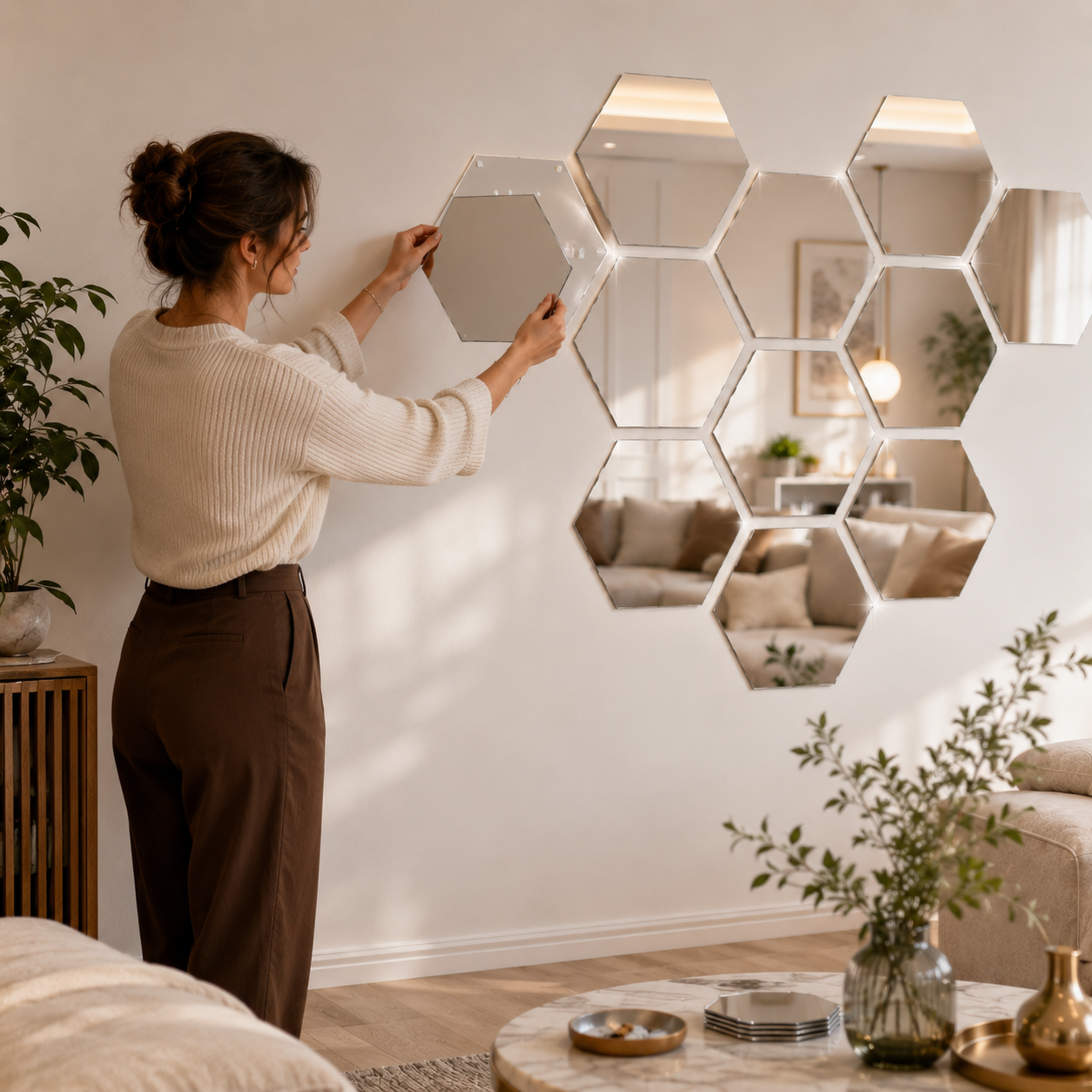 SET DE 12 ESPEJOS HEXAGONALES DECORATIVOS