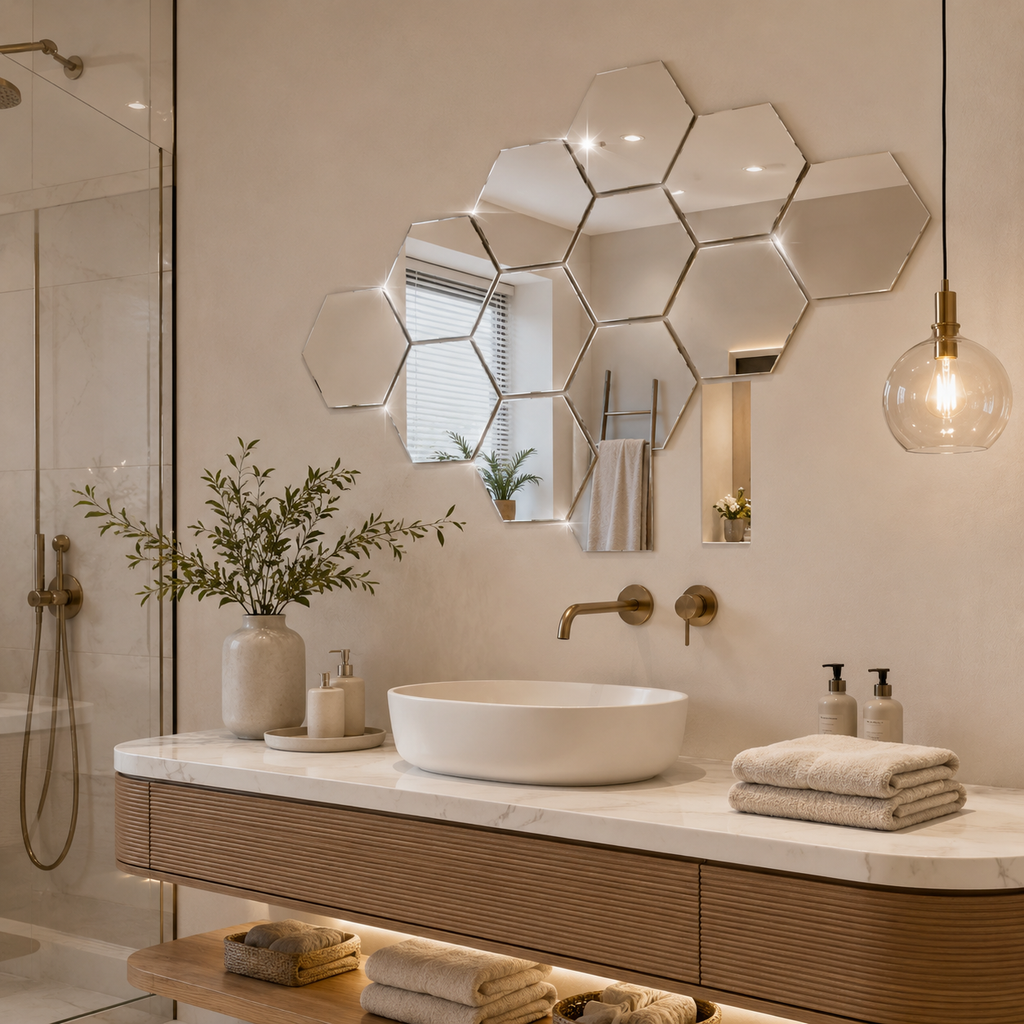 SET DE 12 ESPEJOS HEXAGONALES DECORATIVOS