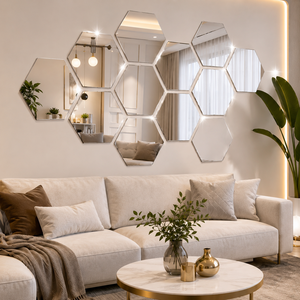 SET DE 12 ESPEJOS HEXAGONALES DECORATIVOS