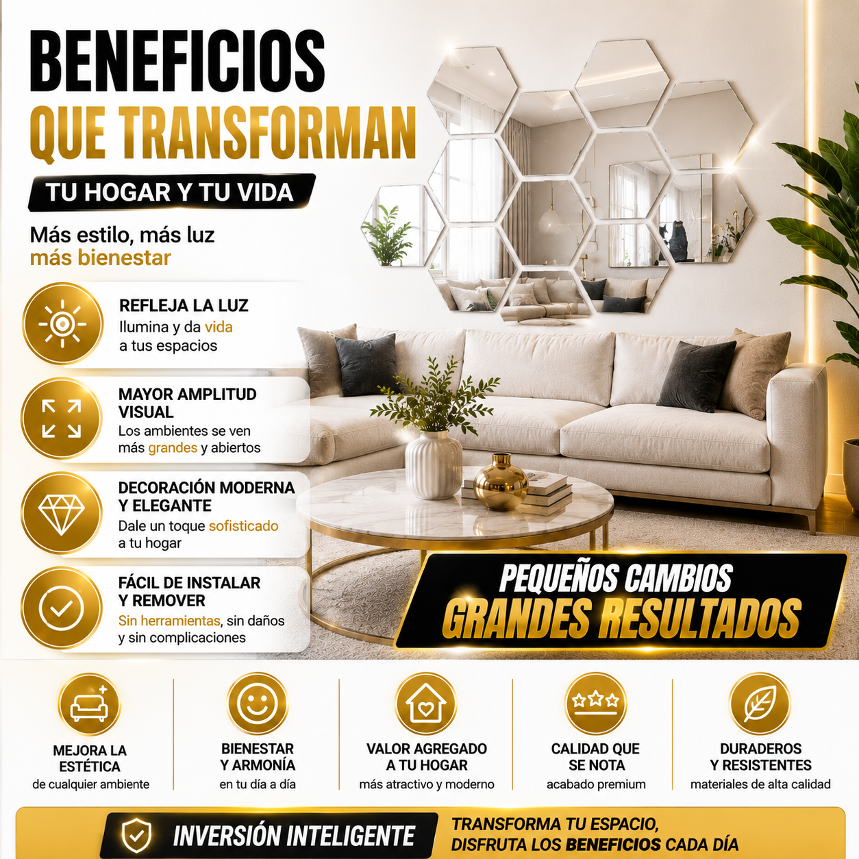 SET DE 12 ESPEJOS HEXAGONALES DECORATIVOS