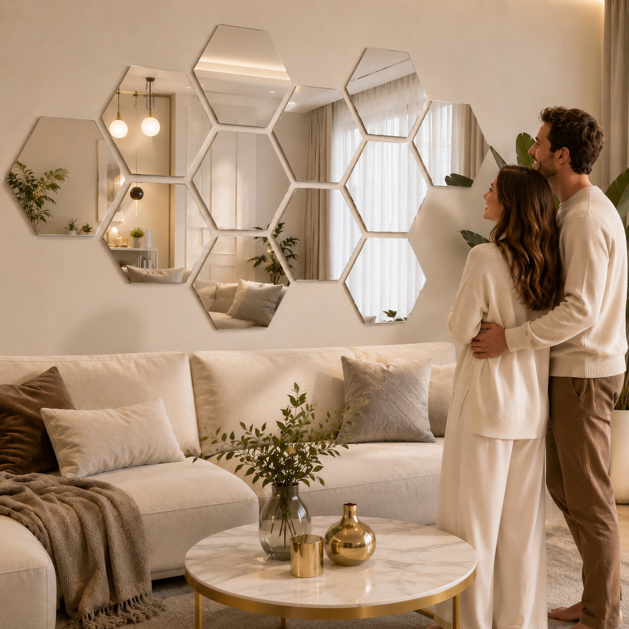 SET DE 12 ESPEJOS HEXAGONALES DECORATIVOS