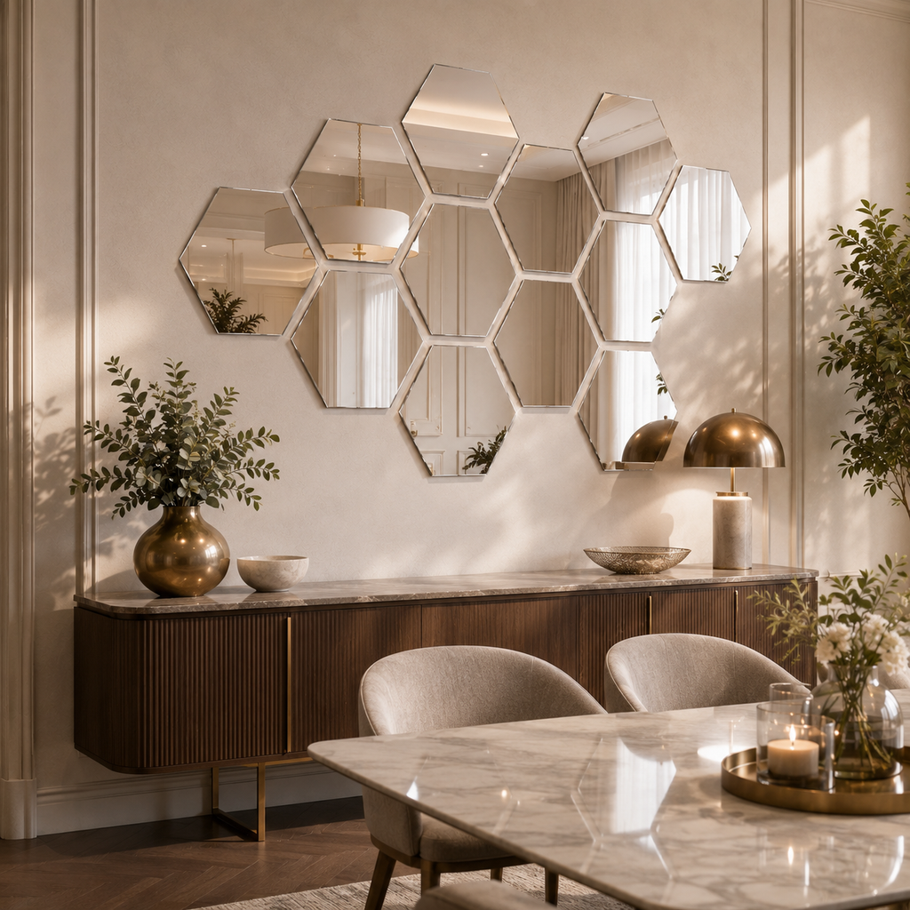 SET DE 12 ESPEJOS HEXAGONALES DECORATIVOS