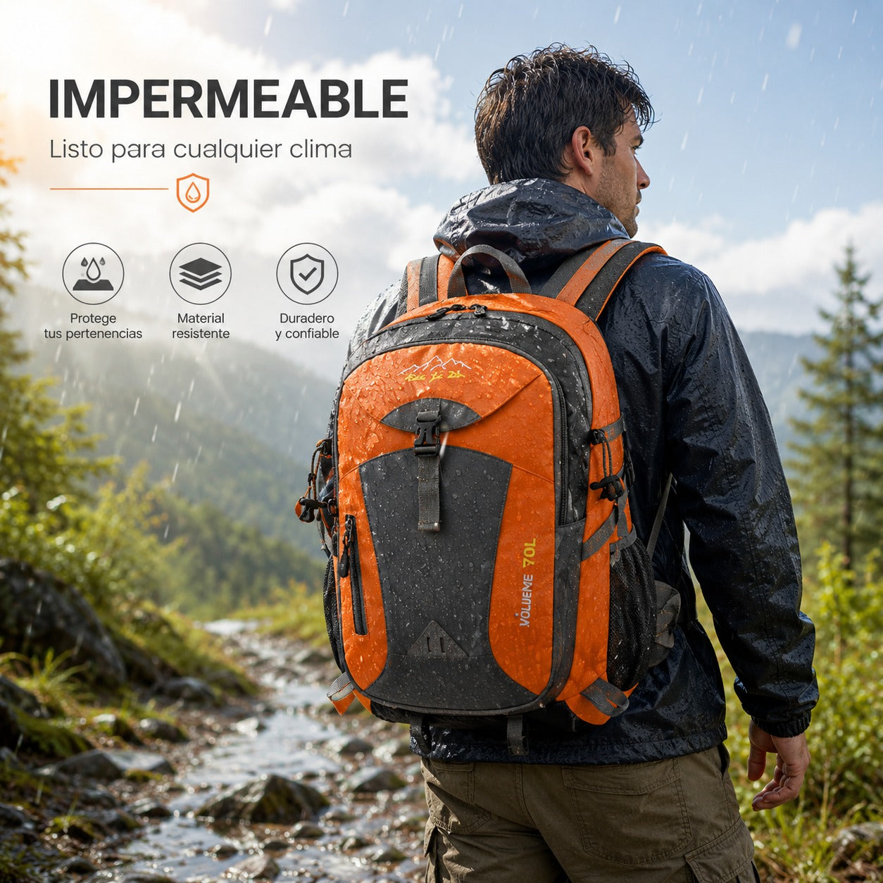 MOCHILA IMPERMEABLE PARA CAMPING 40 LITROS